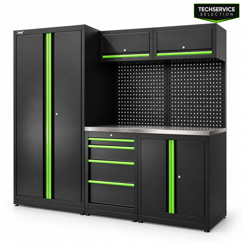JBM Set di Mobili Modulari da Officina 13 Pezzi con Armadio a 2 Ante – 2410x620x1950 mm
