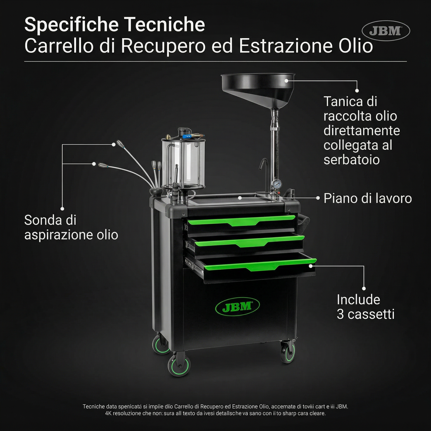 JBM CARRELLO RACCOGLITORE D’OLIO CON SISTEMA DI ASPIRAZIONE E SCOMPARTI 55049