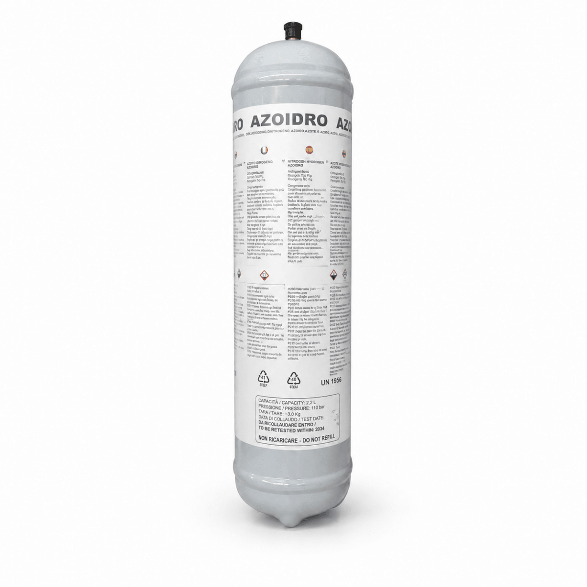 Bombola Azoidro Azoto-Idrogeno 2,2 L – Ricambio per Cercafughe Impianti A/C Auto - Techservice