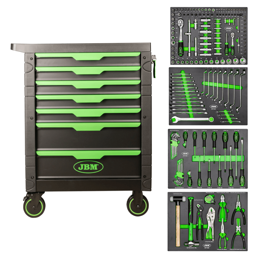 CARRELLO A 7 CASSETTI VERDE CON ASSORTIMENTO DI 172 PEZZI - Techservice
