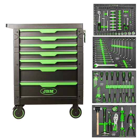 CARRELLO A 7 CASSETTI VERDE CON ASSORTIMENTO DI 172 PEZZI - Techservice