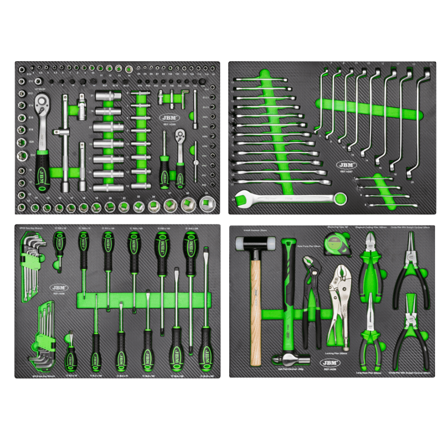 CARRELLO A 7 CASSETTI VERDE CON ASSORTIMENTO DI 172 PEZZI - Techservice