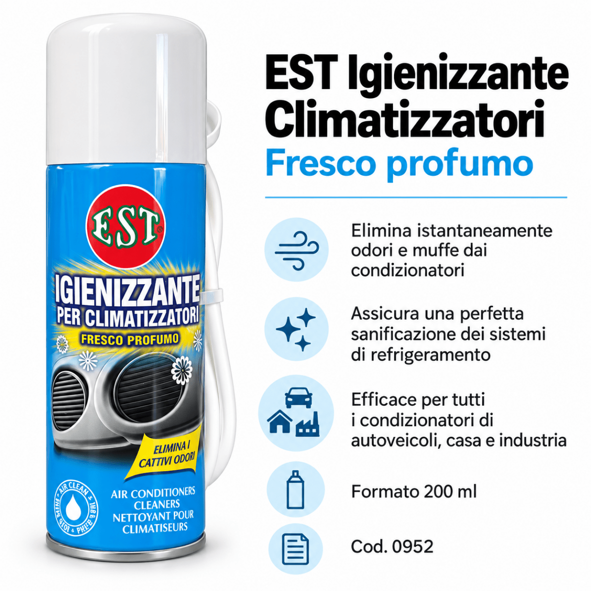 EST Igienizzante Climatizzatori 200 ml – Elimina Odori e Muffe – Confezione 6 Pezzi – Cod. 0952 - Techservice
