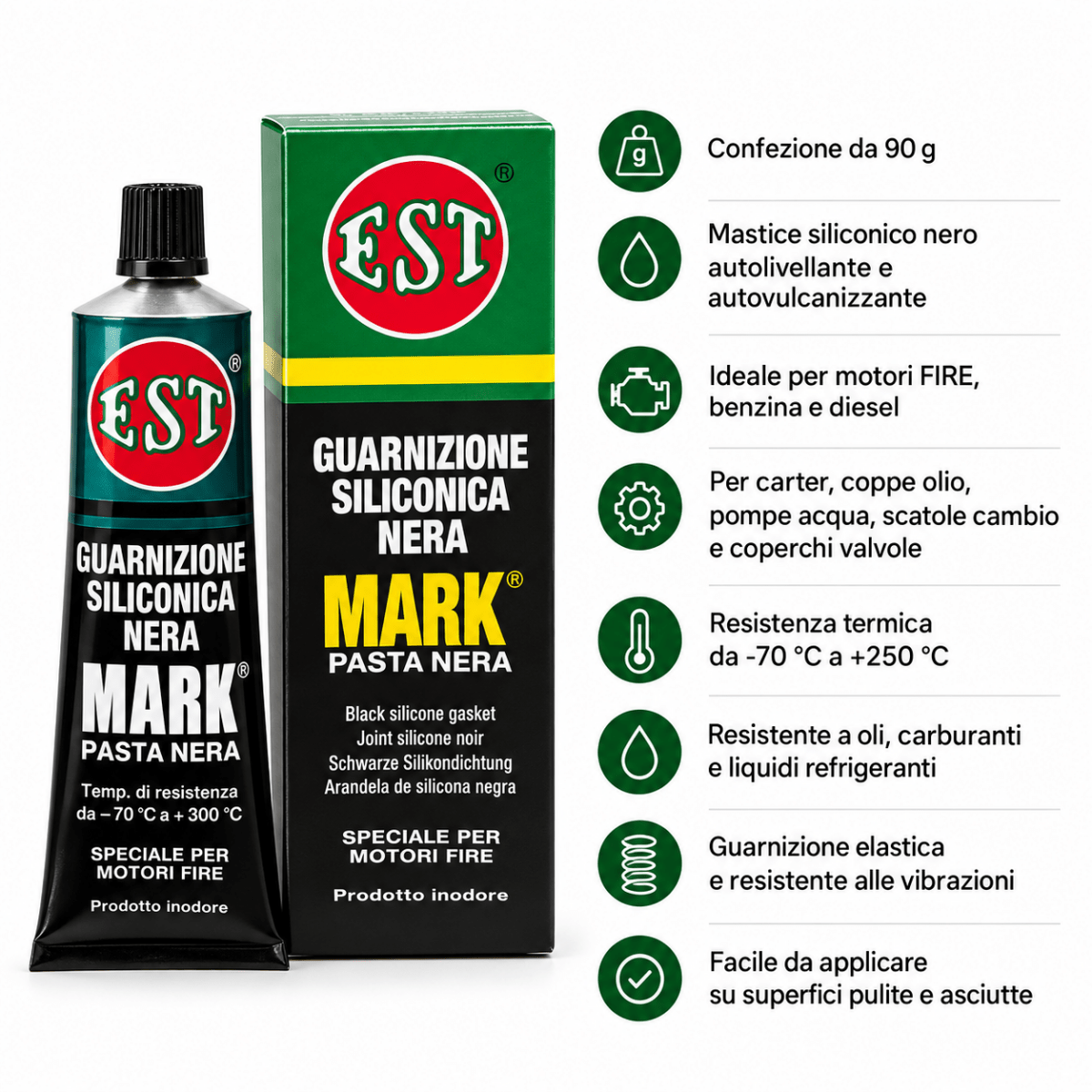 EST Mark Pasta Nera 95 g – Guarnizione Siliconica Nera per Motori – Confezione 3 Pezzi – Cod. 0756 - Techservice
