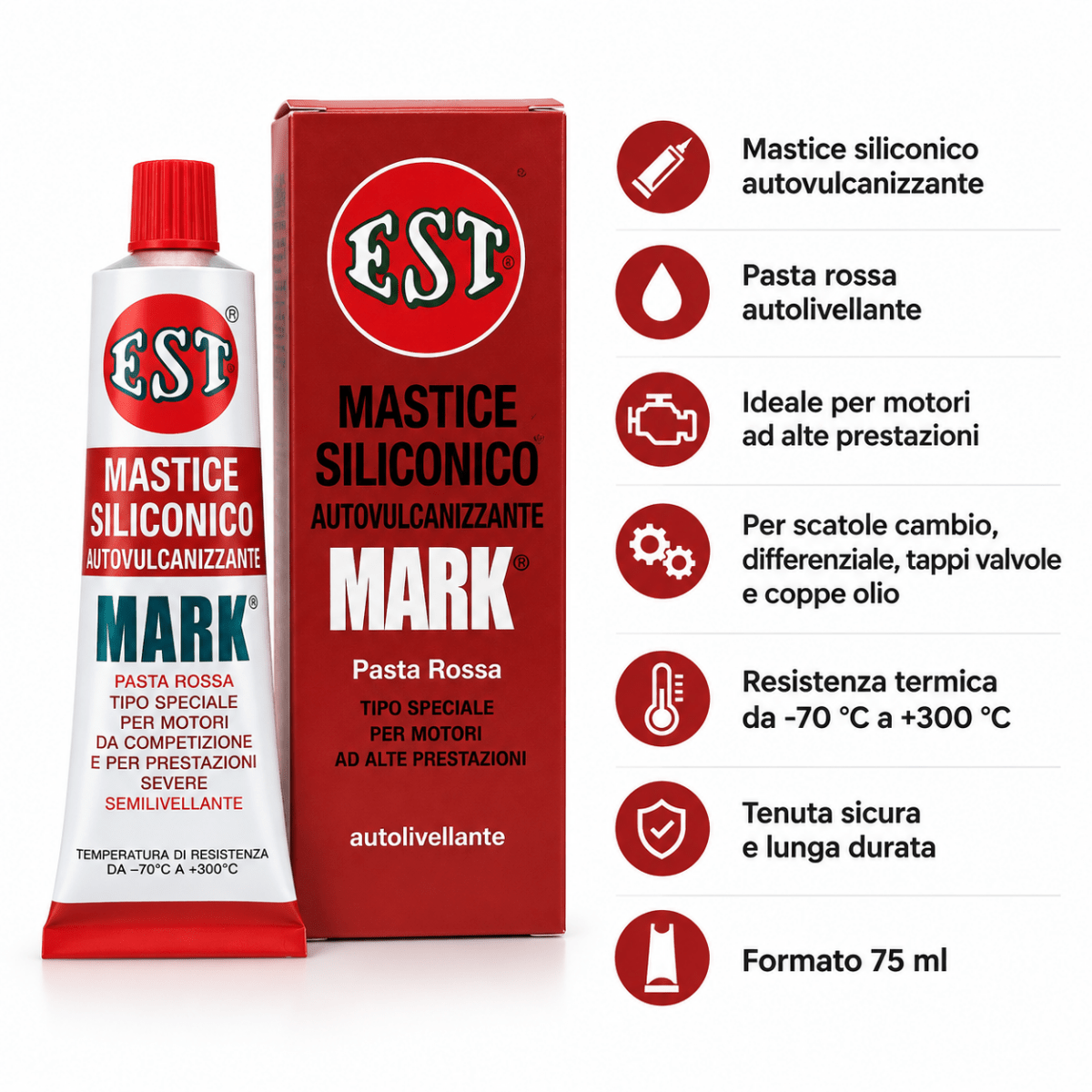 EST Mark Pasta Rossa 75 ml – Mastice Siliconico Autovulcanizzante per Motori – Confezione 3 Pezzi – Cod. 0755 - Techservice