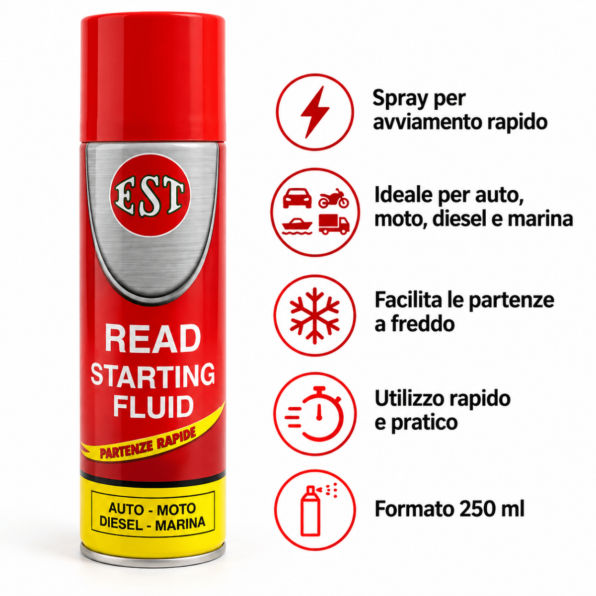 EST Read Starting Fluid 250 ml – Spray Avviamento Rapido Benzina e Diesel – Confezione 6 Pezzi – Cod. 0956 - Techservice