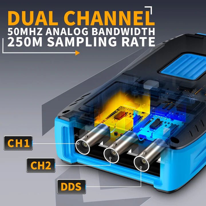 FNIRSI - OSCILLOSCOPIO MULTIMETRO GENERATORE DI SEGNALE 3 IN 1 | 2C53T 50MHz 250MS/s - Techservice