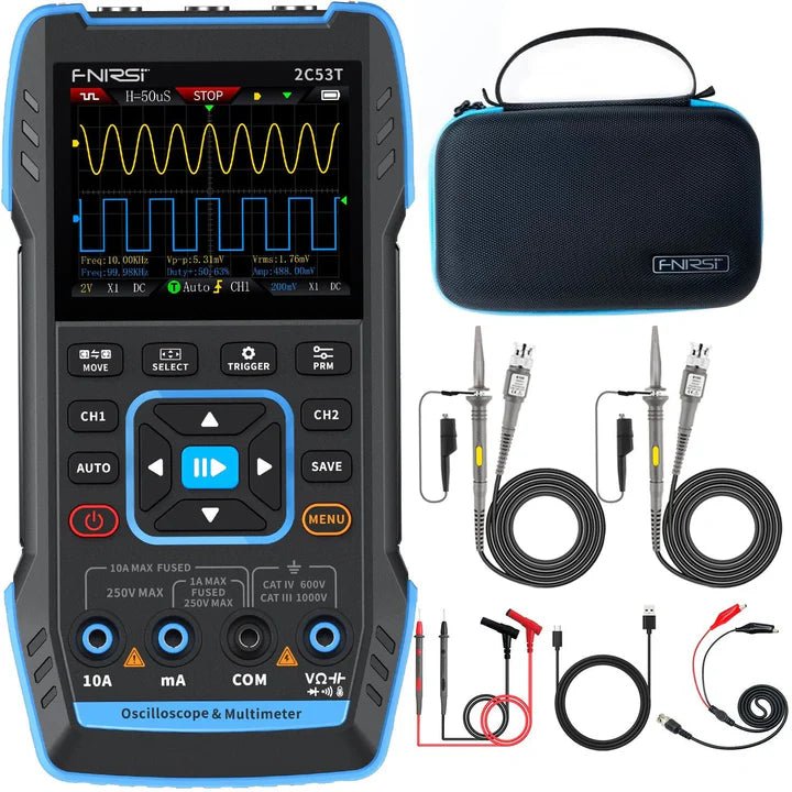 FNIRSI - OSCILLOSCOPIO MULTIMETRO GENERATORE DI SEGNALE 3 IN 1 | 2C53T 50MHz 250MS/s - Techservice