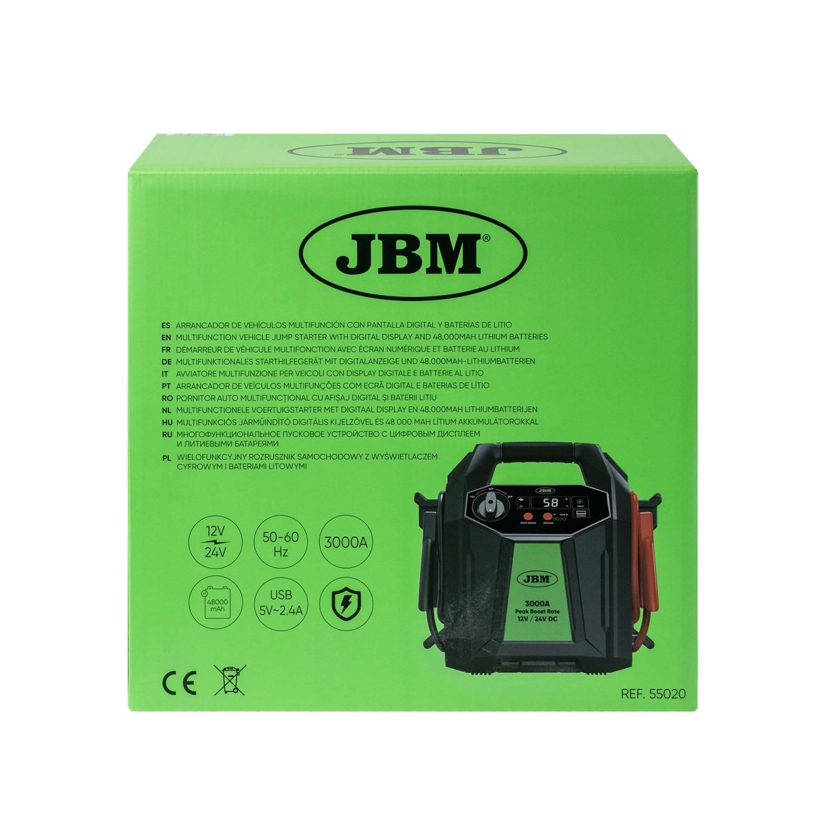 JBM AVVIATORE MULTIFUNZIONE PER VEICOLI CON DISPLAY DIGITALE E BATTERIE AL LITIO DA 48.000MAH – 12V/24V 55020 - Techservice
