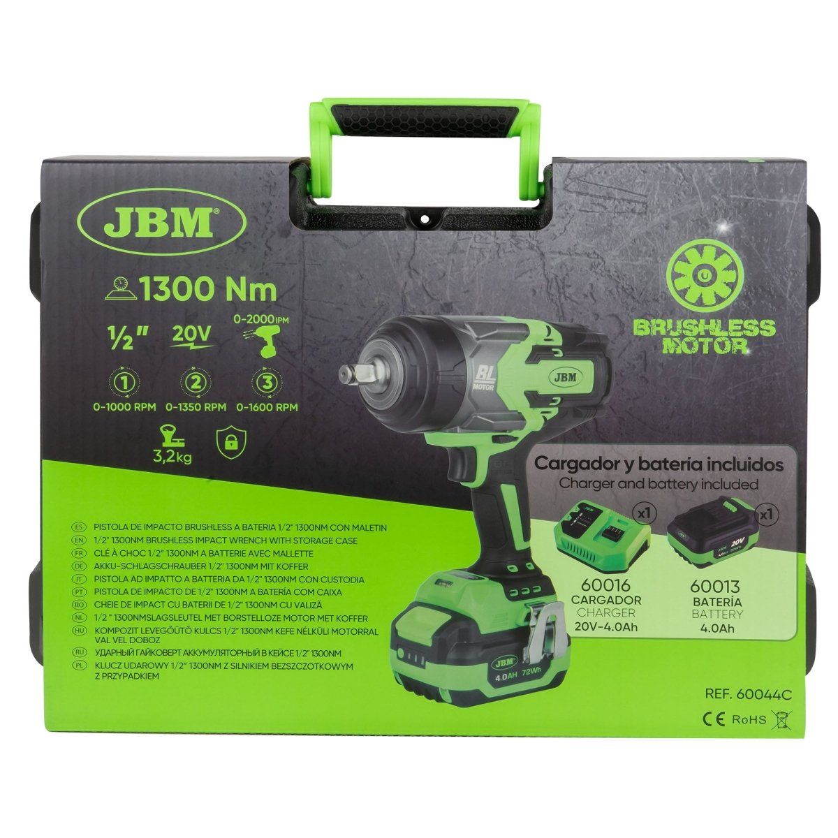 JBM AVVITATORE PNEUMATICO BRUSHLESS A BATTERIA 1/2" 1300NM CON VALIGETTA 60044C - Techservice