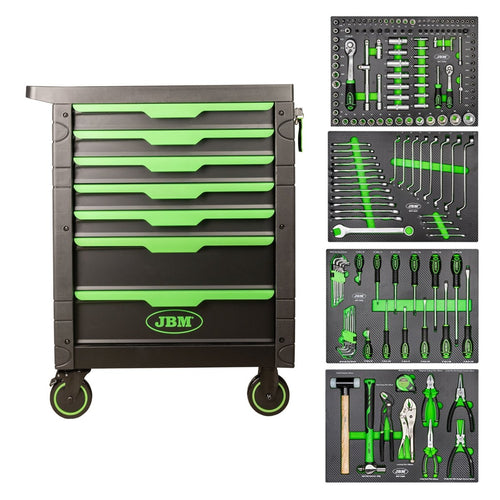 CARRELLO JBM PORTA ATTREZZI A 7 CASSETTI VERDE - ALLESTITO 54389
