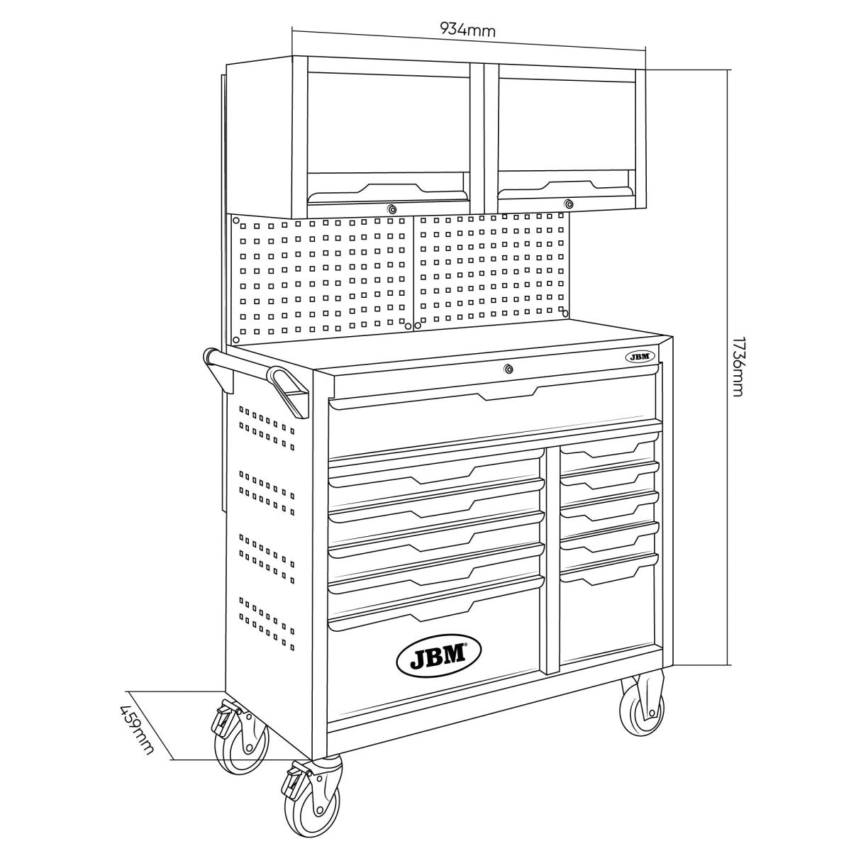 JBM CARRELLO CON 11 CASSETTI CON PANNELLI E ARMADI - CON UTENSILI 55118 - Techservice
