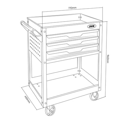 JBM CARRELLO CON 3 CASSETTI, 1 VASSOIO E GRIGLIE LATERALI 54839 - Techservice