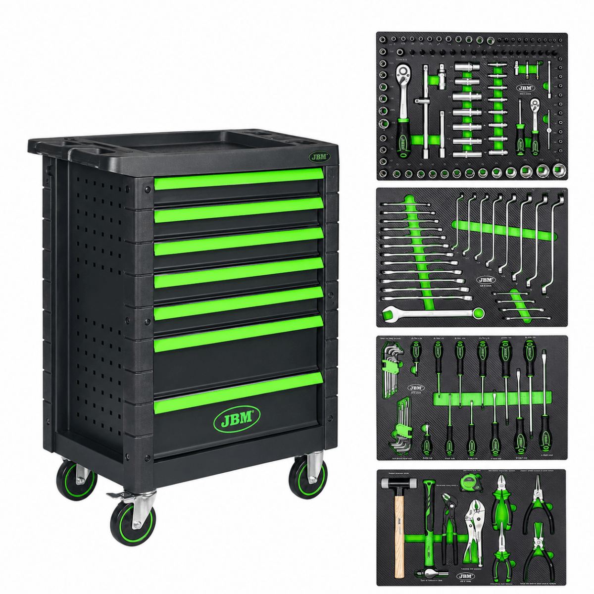 JBM CARRELLO CON 7 CASSETTI VERDE - CON 172 UTENSILI - Techservice
