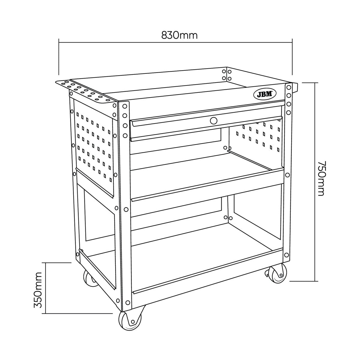 JBM CARRELLO DA OFFICINA A 3 LIVELLI CON 1 CASSETTO 54499 - Techservice