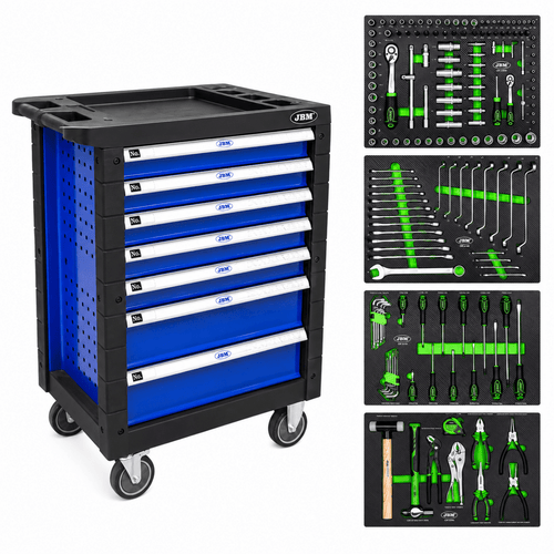 JBM CARRELLO PORTA ATTREZZI A 7 CASSETTI BLU - ALLESTITO CON 172 UTENSILI