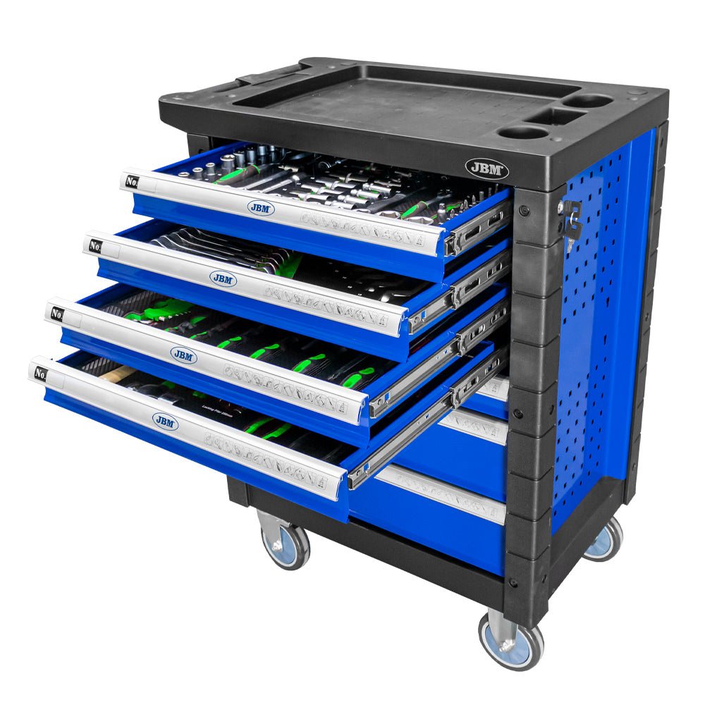 JBM CARRELLO PORTA ATTREZZI A 7 CASSETTI BLU - ALLESTITO CON 172 UTENSILI - Techservice