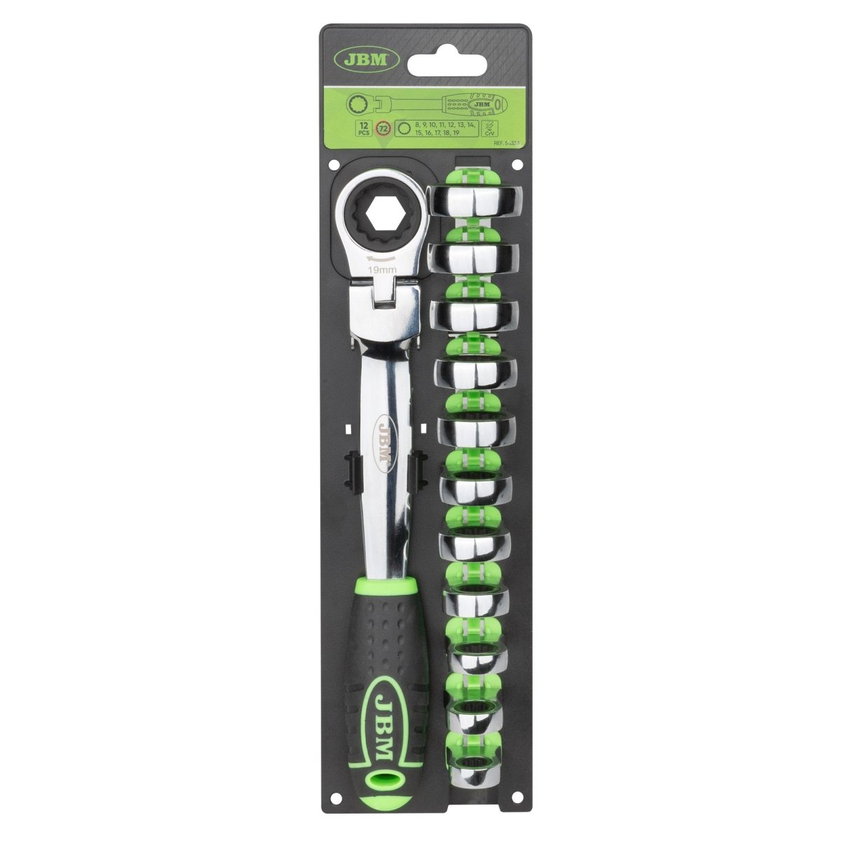 JBM CHIAVE A CRICCHETTO CON TESTA INTERCAMBIABILE 12 PEZZI 54338 - Techservice