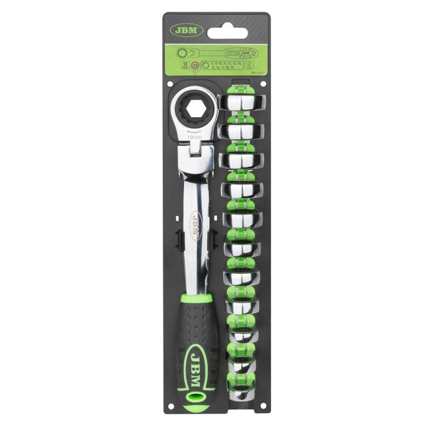 JBM CHIAVE A CRICCHETTO CON TESTA INTERCAMBIABILE 12 PEZZI 54338 - Techservice