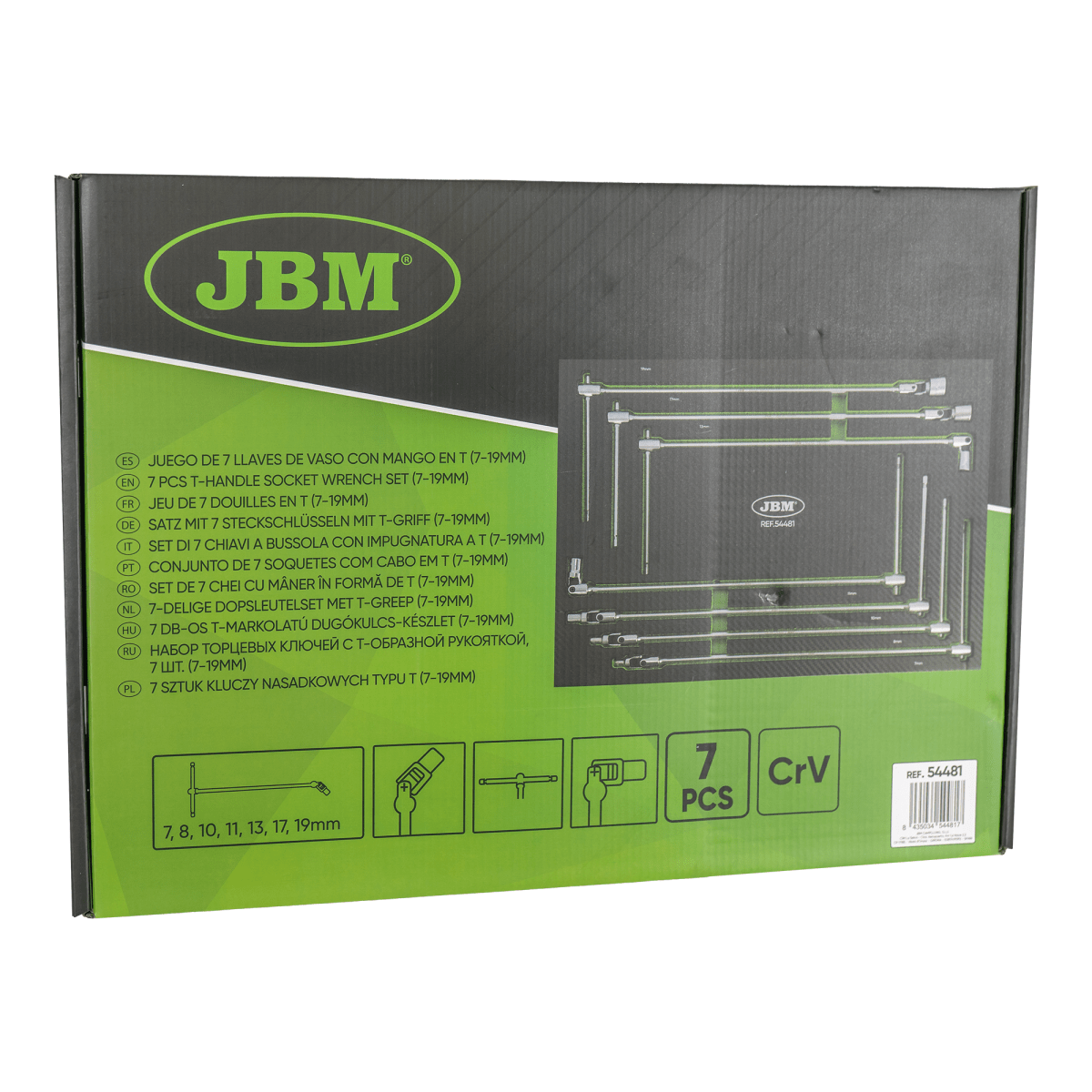 JBM MODULO DI 7 CHIAVI A SNODO CON IMPUGNATURA A T (7 - 19 MM) 54481 - Techservice