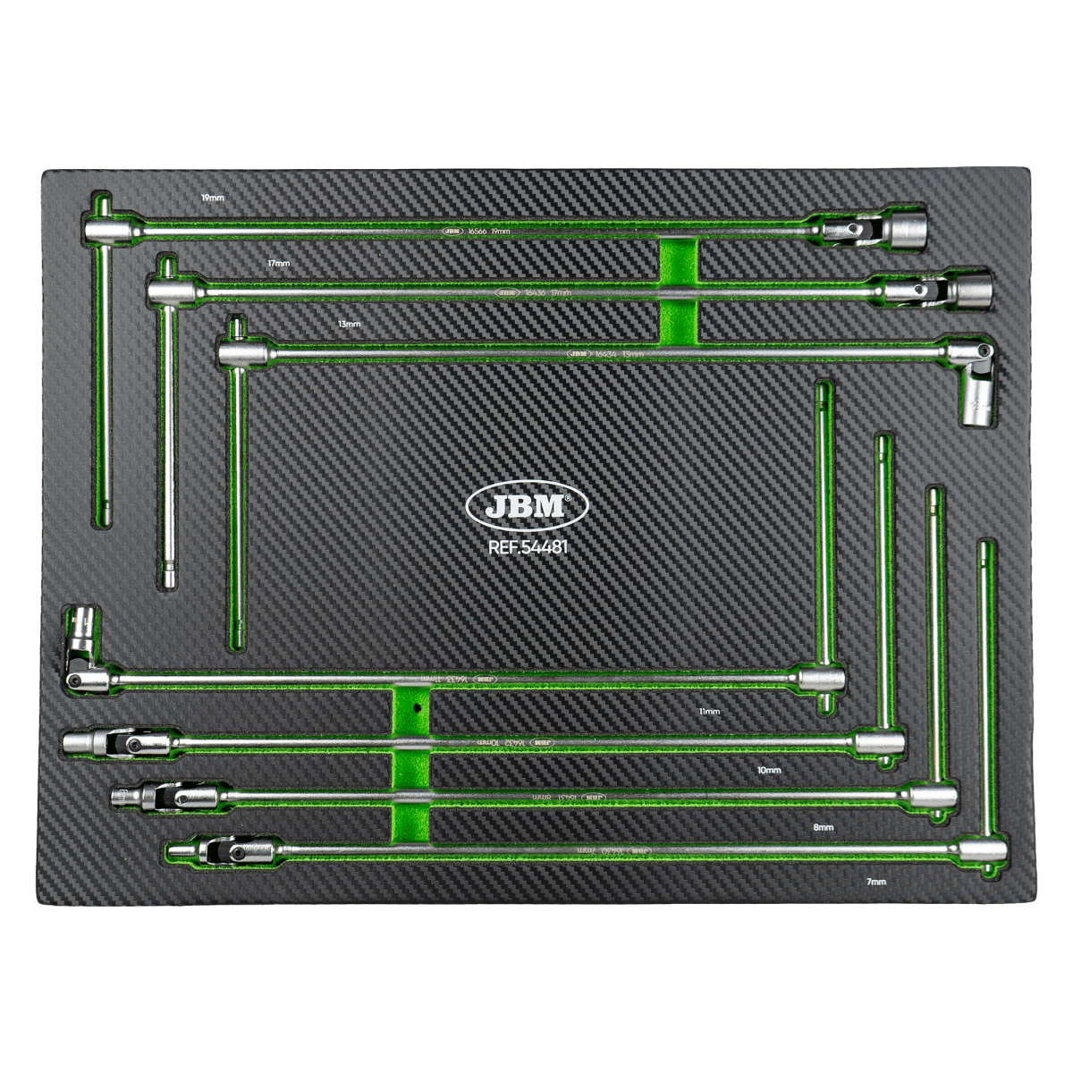 JBM MODULO DI 7 CHIAVI A SNODO CON IMPUGNATURA A T (7 - 19 MM) 54481 - Techservice