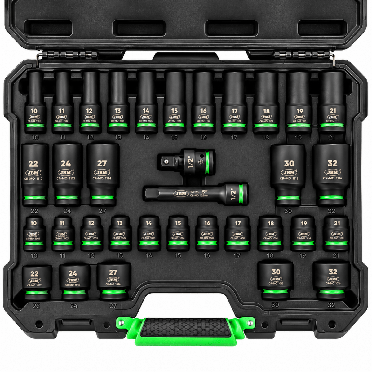 JBM SET 34 PEZZI BUSSOLE ESAGONALI 1/2” CORTE E LUNGHE + ADATTATORI - 55016 - Techservice