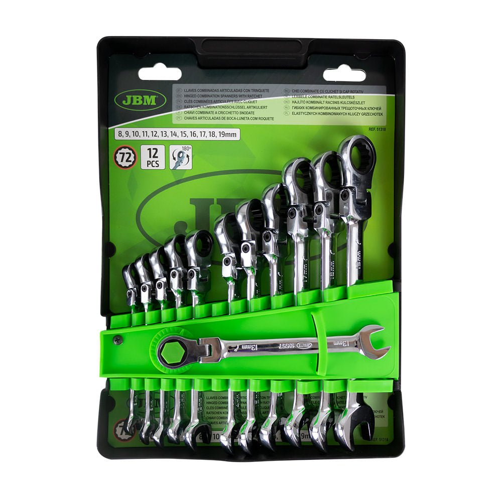JBM SET DI 12 CHIAVI COMBINATE ARTICOLATE CON CRICCHETTO 51318 - Techservice