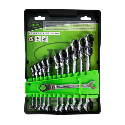 JBM SET DI 12 CHIAVI COMBINATE ARTICOLATE CON CRICCHETTO 51318 - Techservice