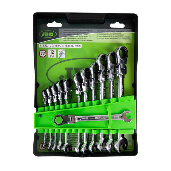 JBM SET DI 12 CHIAVI COMBINATE ARTICOLATE CON CRICCHETTO 51318 - Techservice