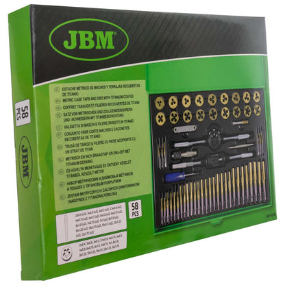 JBM SET DI 58 PIEZZI DI MASCHI E FILIERE RIVESTITI IN TITANIO PASSO METRICO 50792 - Techservice