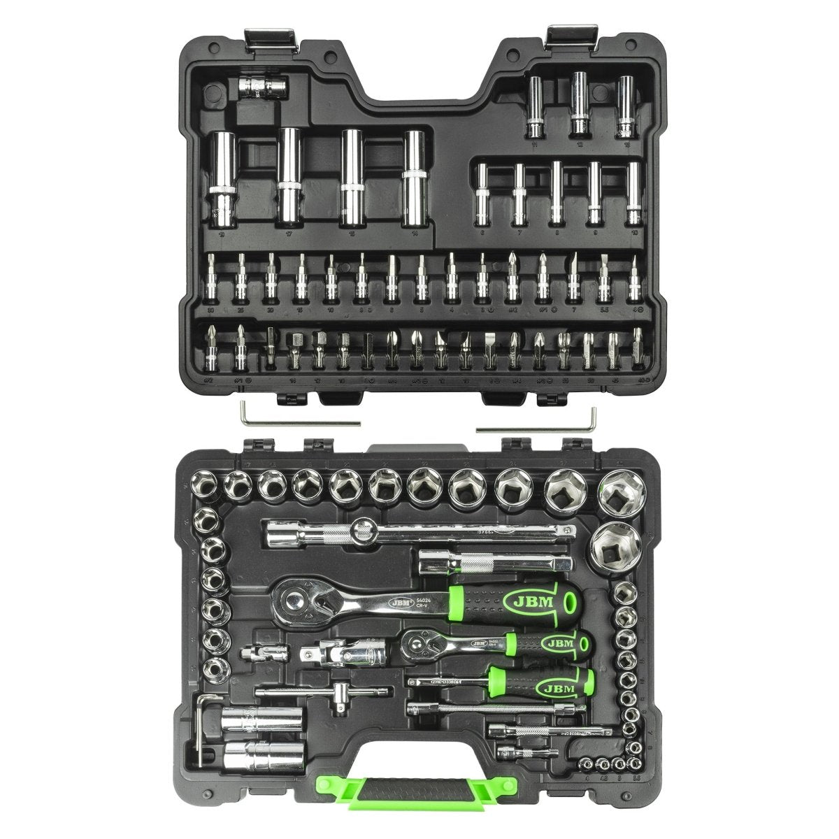 JBM SET DI UTENSILI DA 94 PEZZI CON BUSSOLE ESAGONALI DA 1/4" E 1/2" – FINITURA CROMATA 54049 - Techservice