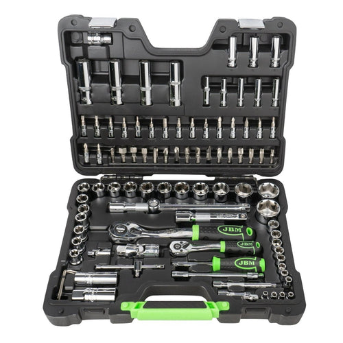 JBM SET DI UTENSILI DA 94 PEZZI CON BUSSOLE ESAGONALI DA 1/4" E 1/2" – FINITURA CROMATA 54049