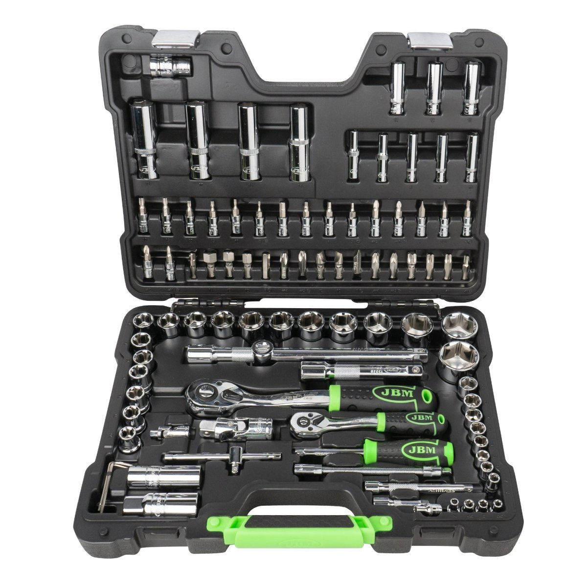 JBM SET DI UTENSILI DA 94 PEZZI CON BUSSOLE ESAGONALI DA 1/4" E 1/2" – FINITURA CROMATA 54049 - Techservice