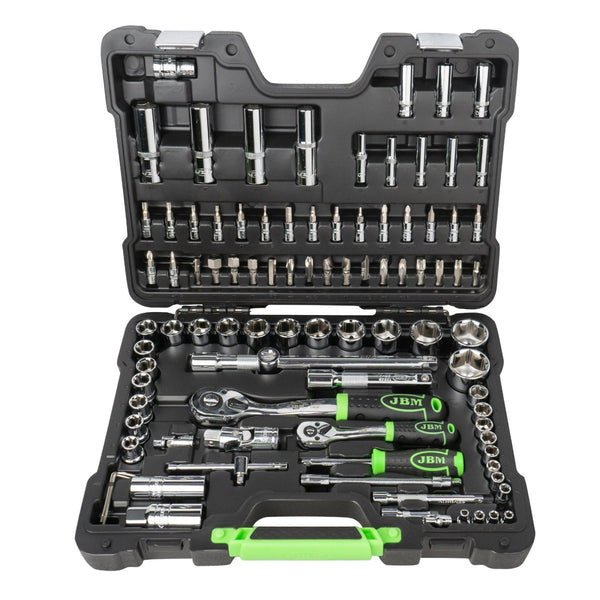 JBM SET DI UTENSILI DA 94 PEZZI CON BUSSOLE ESAGONALI DA 1/4" E 1/2" – FINITURA CROMATA 54049 - Techservice