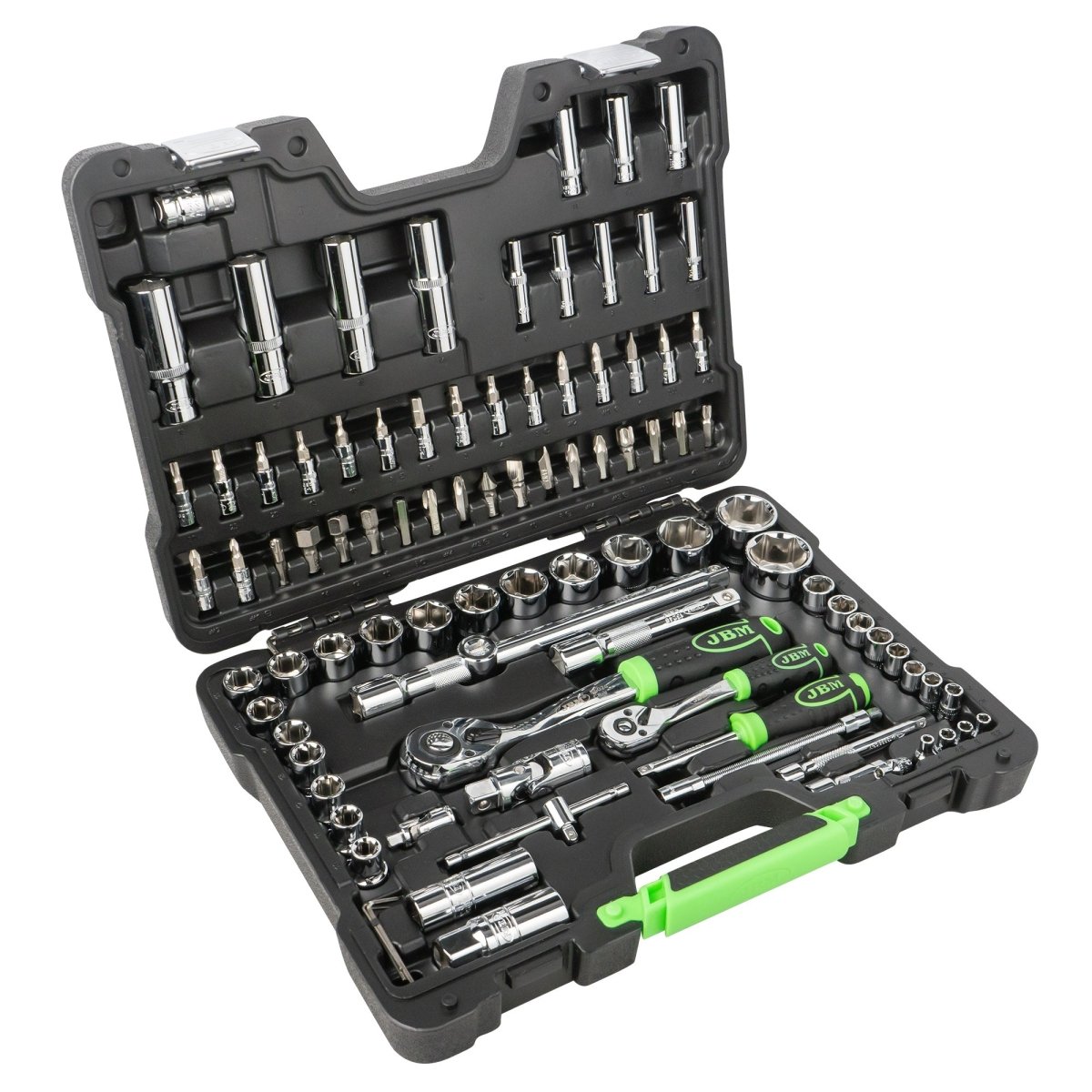 JBM SET DI UTENSILI DA 94 PEZZI CON BUSSOLE ESAGONALI DA 1/4" E 1/2" – FINITURA CROMATA 54049 - Techservice