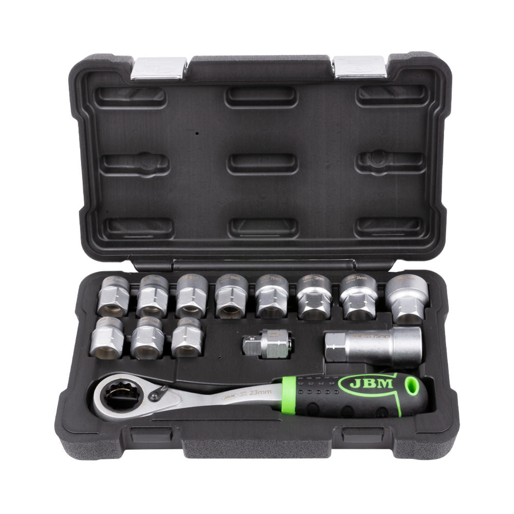 JBM SET DI UTENSILI GO - THROUGH DA 14 PEZZI CON BUSSOLE DA 1/2" – FINITURA ZINCATA 54090 - Techservice