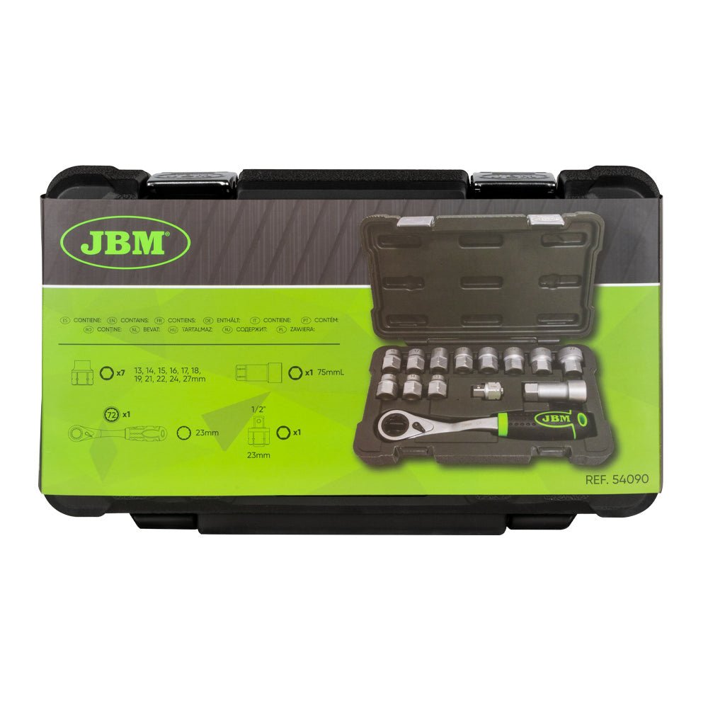 JBM SET DI UTENSILI GO - THROUGH DA 14 PEZZI CON BUSSOLE DA 1/2" – FINITURA ZINCATA 54090 - Techservice