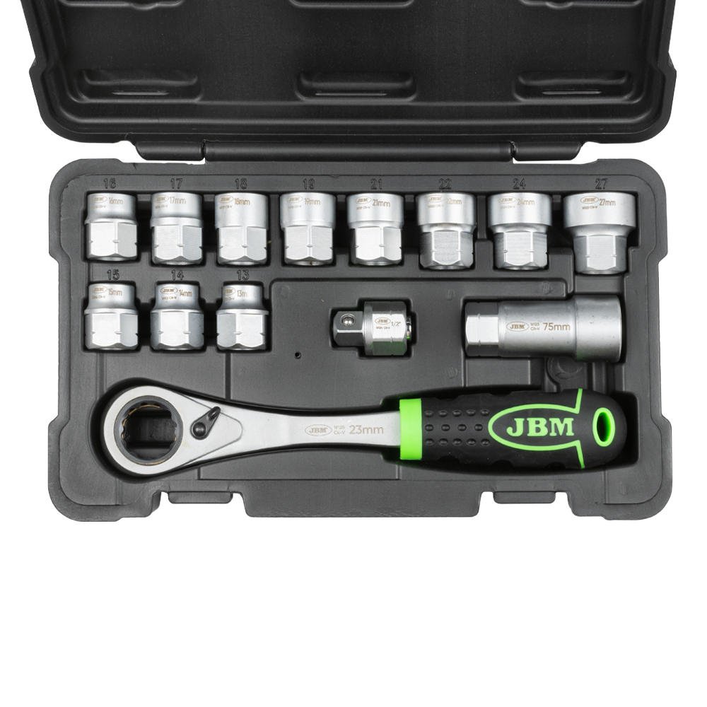 JBM SET DI UTENSILI GO - THROUGH DA 14 PEZZI CON BUSSOLE DA 1/2" – FINITURA ZINCATA 54090 - Techservice