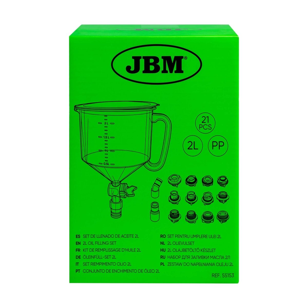 JBM SET RIEMPIMENTO OLIO 2L CON 12 ADATTATORI – 21 PEZZI - 55153 - Techservice