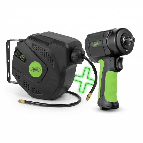 JBM SUPER PROMO AVVOLGITUBO ARIA DA 10+1,5M + AVVITATORE PNEUMATICO MINI 1/2" 1200 NM - Techservice
