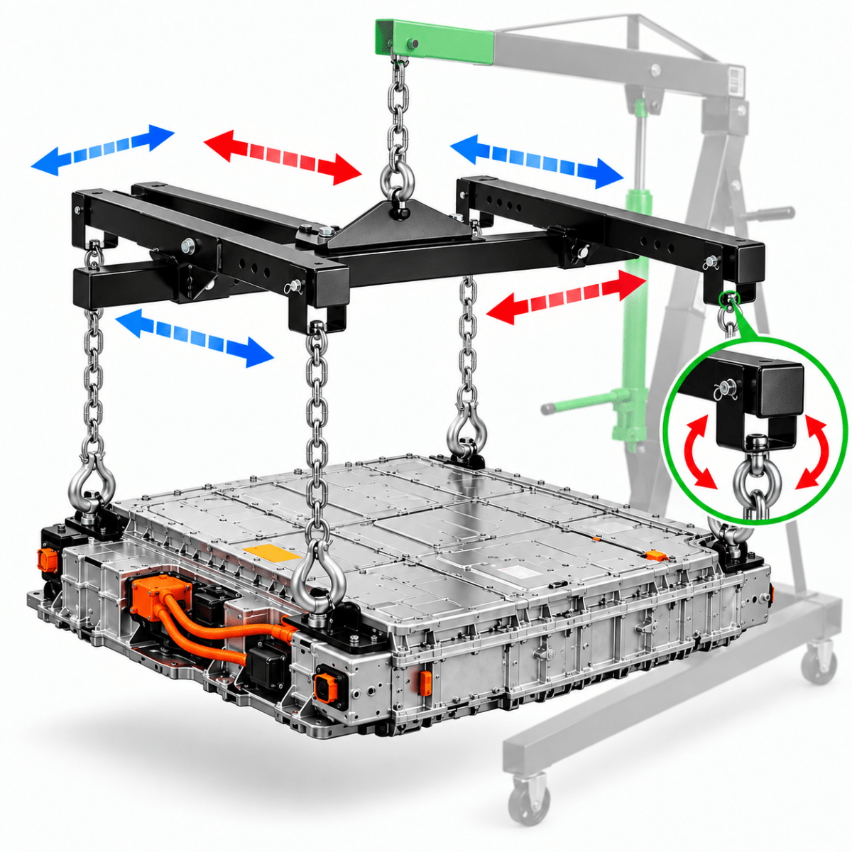 JBM Telaio di Sollevamento Regolabile per Batterie di veicoli elettrici | 1500 kg con 4 Catene - 55158 - Techservice