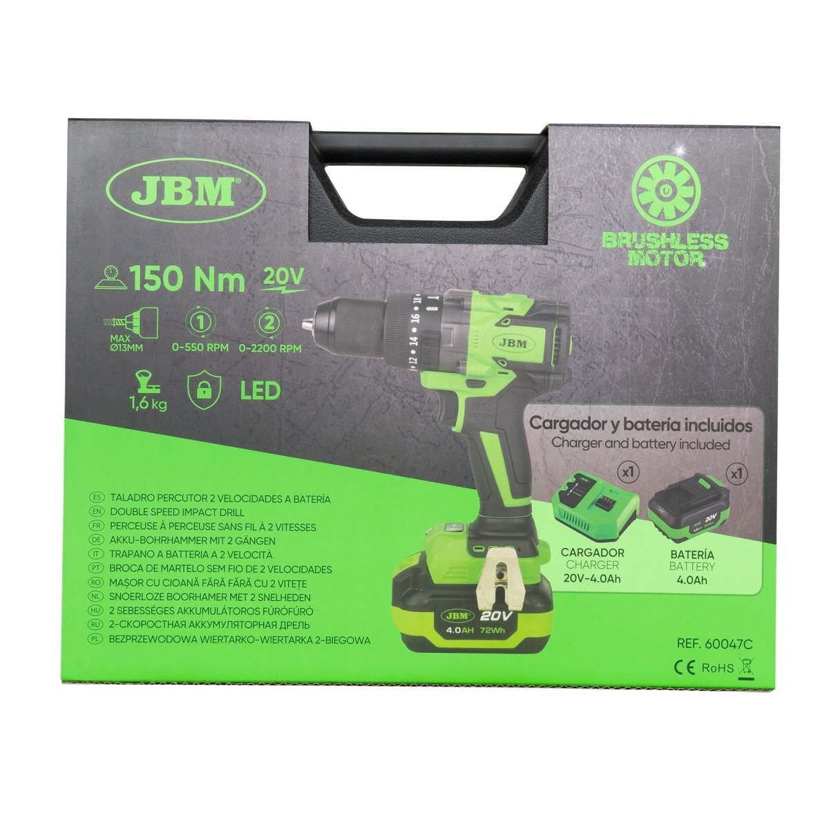 JBM TRAPANO A 2 VELOCITÀ BRUSHLESS A BATTERIA CON CUSTODIA 60047C - Techservice