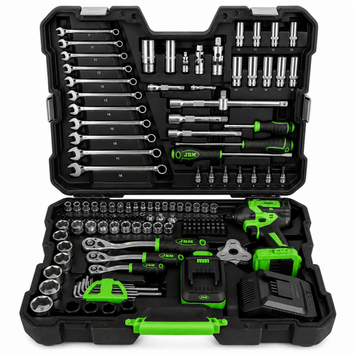JBM VALIGETTA CON ATTREZZI E AVVITATORE AD IMPULSI BRUSHLESS A BATTERIA 800 NM - 54863