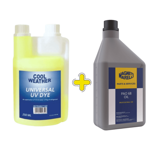CONTRASTO UV UNIVERSAL UV DYE 250 ml + OLIO PAO 68 1 L - MAGNETI MARELLI