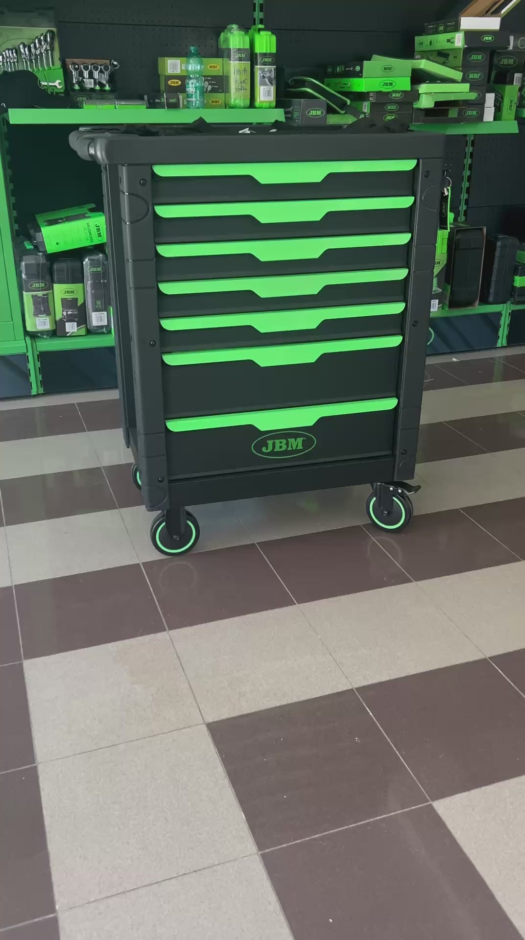 54389 CARRELLO A 7 CASSETTI VERDE CON ASSORTIMENTO DI 172 PEZZI - JBM