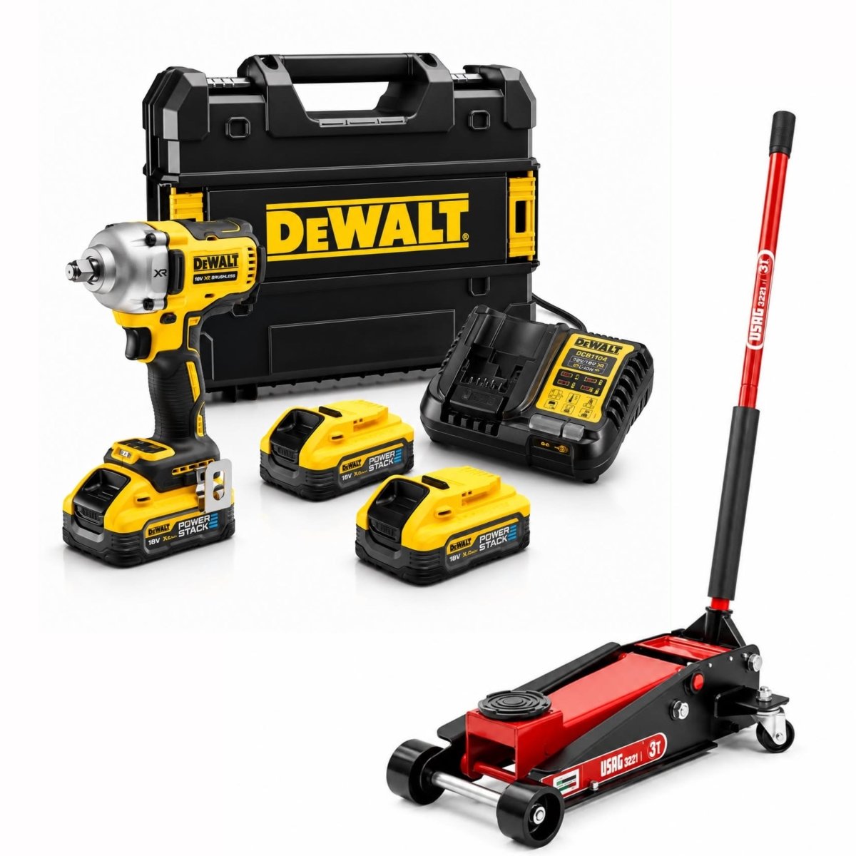 PROMO - AVVITATORE AD IMPULSI 1/2” 18V XR - DEWALT + SOLLEVATORE IDRAULICO 3 T 2550A - USAG - Techservice