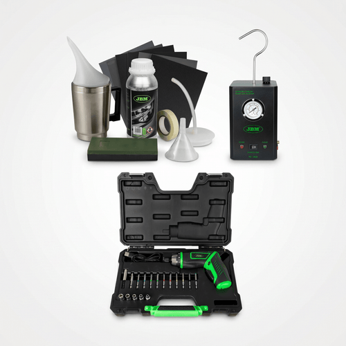 PROMO JBM - KIT DI RESTAURO FARI + RILEVATORE DI PERDITE +  AVVITATORE A BATTERIA