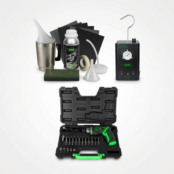 PROMO JBM - KIT DI RESTAURO FARI + RILEVATORE DI PERDITE + AVVITATORE A BATTERIA - Techservice