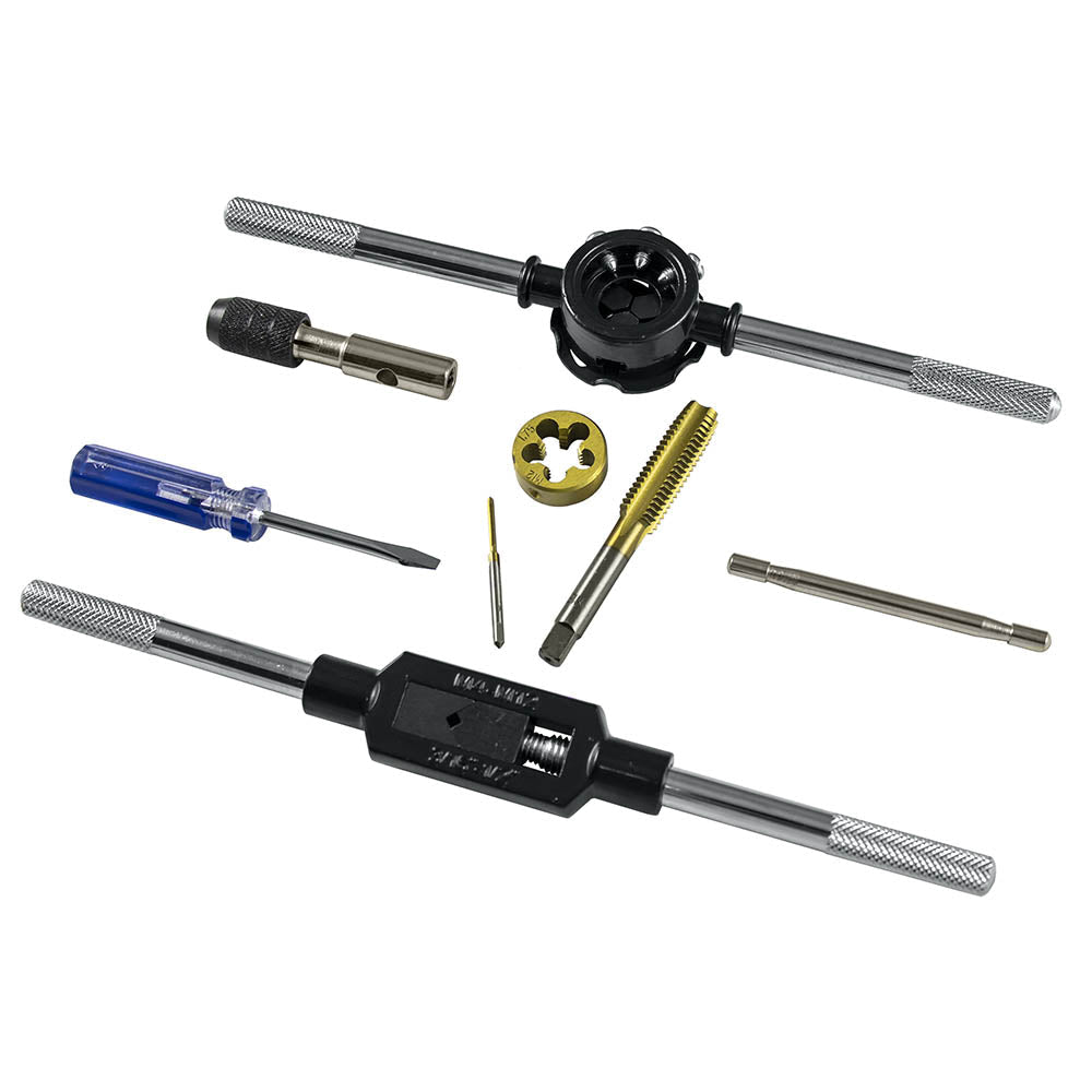 PROMO JBM - SET DI 58 PIEZZI DI MASCHI E FILIERE RIVESTITI IN TITANIO PASSO METRICO + SET DI PUNTE AD ELICA HSS 4341, 1-10 MM - Techservice