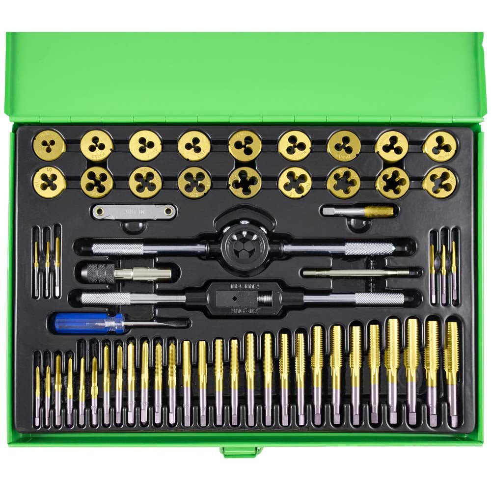 PROMO JBM - SET DI 58 PIEZZI DI MASCHI E FILIERE RIVESTITI IN TITANIO PASSO METRICO + SET DI PUNTE AD ELICA HSS 4341, 1-10 MM - Techservice